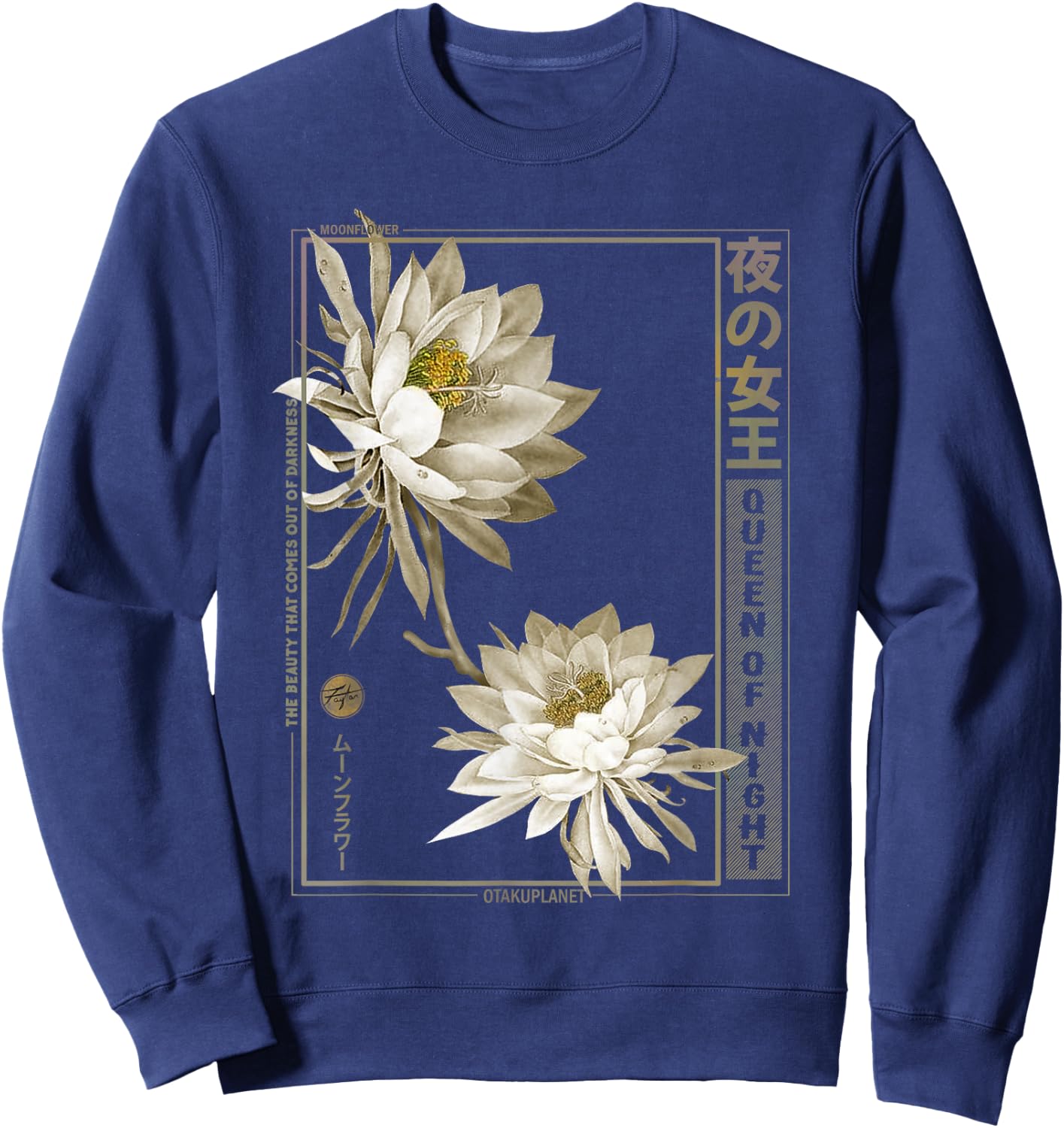 Anime Moon Flower in Japan soft grunge vaporwave aesthetic Sweatshirt - Sweatshirt | Navy