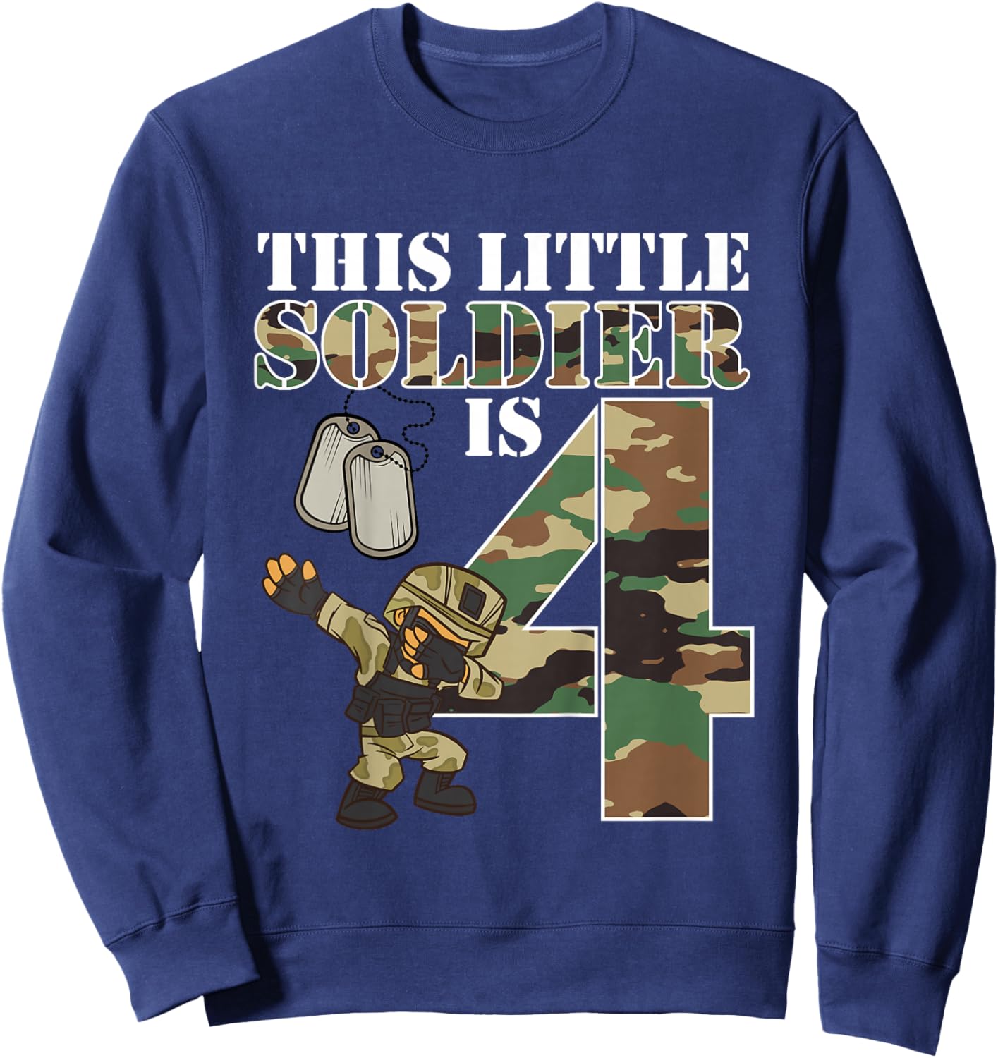 Kids 4 Years Old Boy Army Military 4th Birthday Kids Sweatshirt - Sweatshirt | Navy
