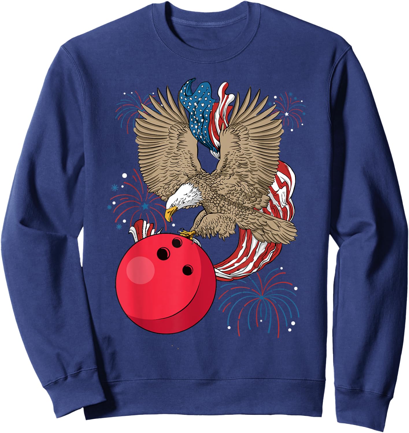 Bowling 4th Of July Eagle USA Flag America Bowling Player Sweatshirt - Sweatshirt | Navy