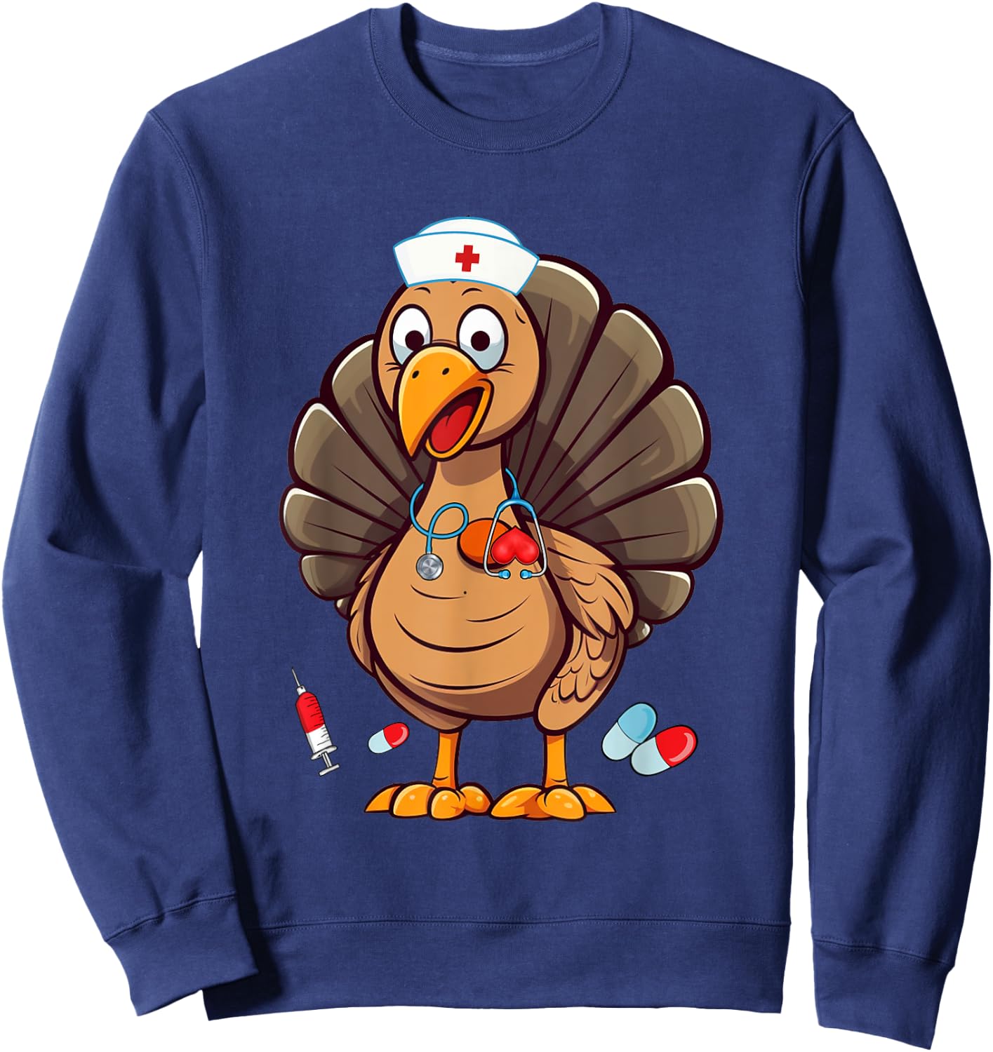 Turkey Nurse Stethoscope Thanksgiving Fall Scrub Top Women Sweatshirt - Sweatshirt | Navy