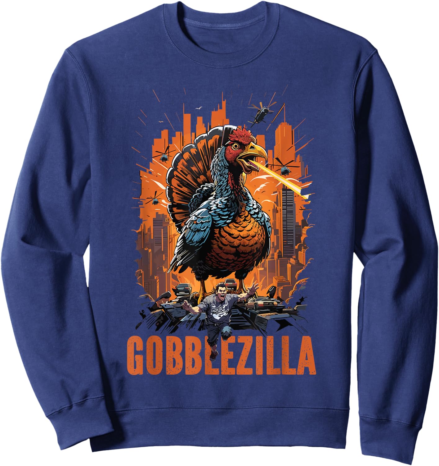 Funny Gobblezilla Angry Turkey Thanksgiving Men Women Teens Sweatshirt - Sweatshirt | Navy
