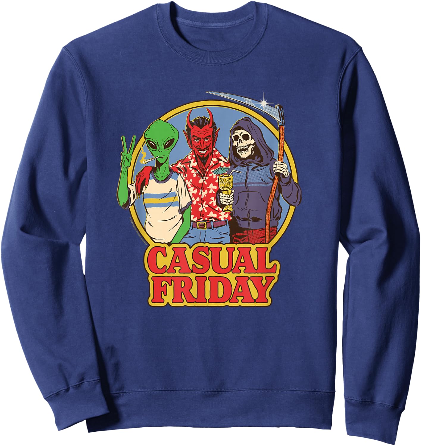 Steven Rhodes Casual Friday Alien Devil Retro Dark Humor Sweatshirt - Sweatshirt | Navy