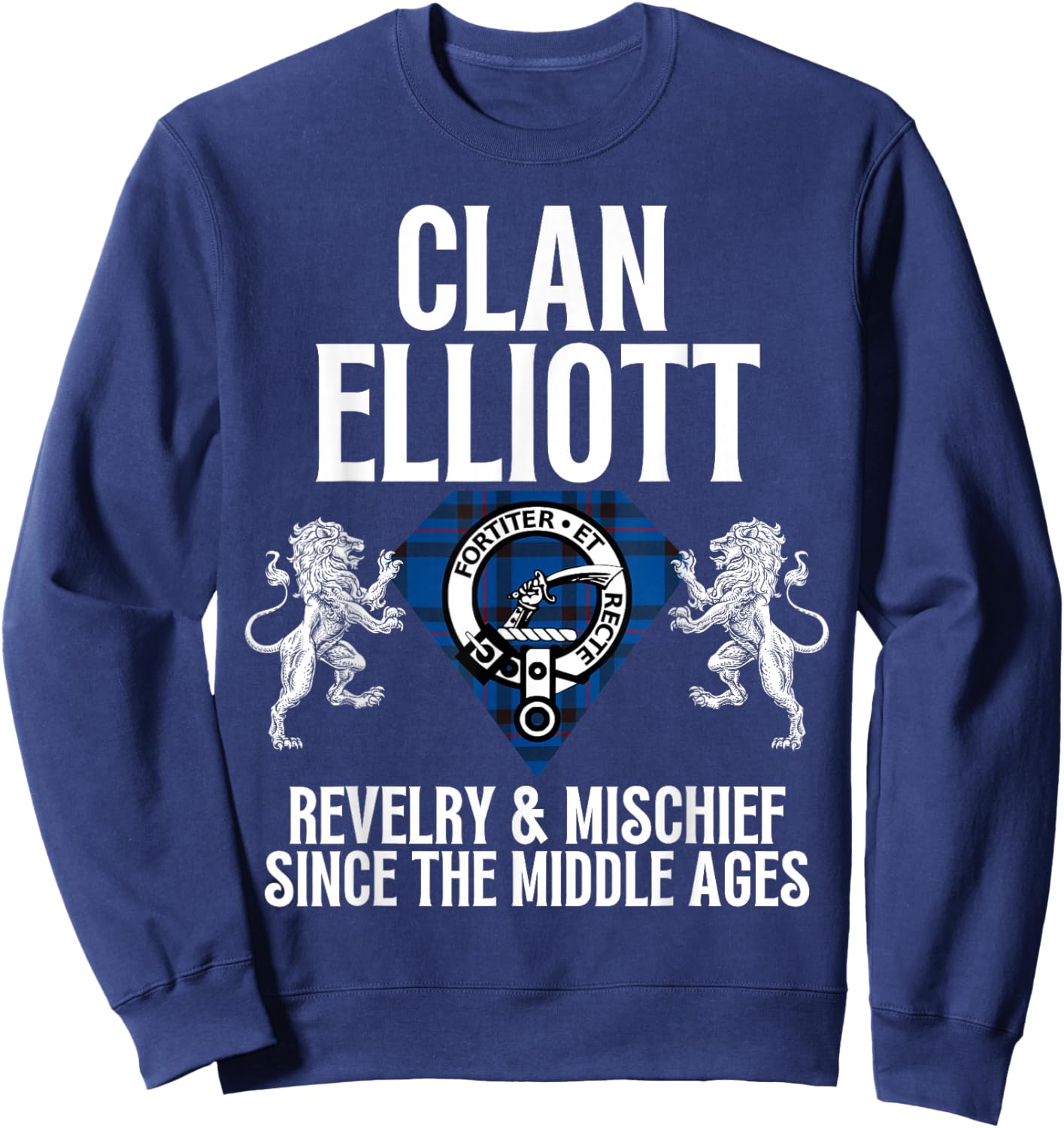 HighlandFour Elliott Clan Scottish Name Coat Of Arms Tartan Family Party Sweatshirt - Sweatshirt | Navy