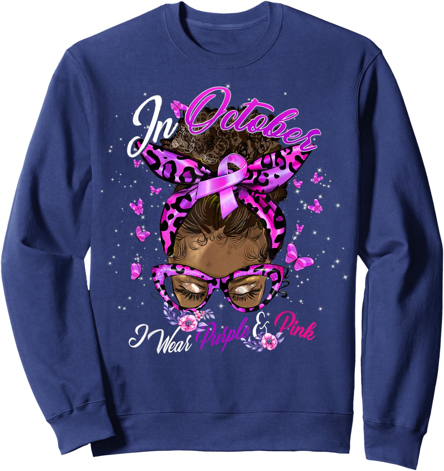 October Domestic Violence & Breast Cancer Awareness Sweatshirt - Sweatshirt | Navy