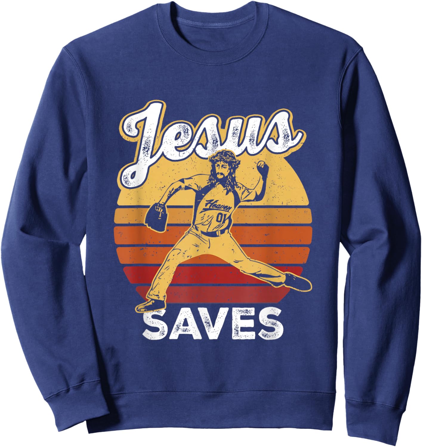 Retro Jesus a Saves Baseball Pitcher Fan Christian Sweatshirt - Sweatshirt | Navy
