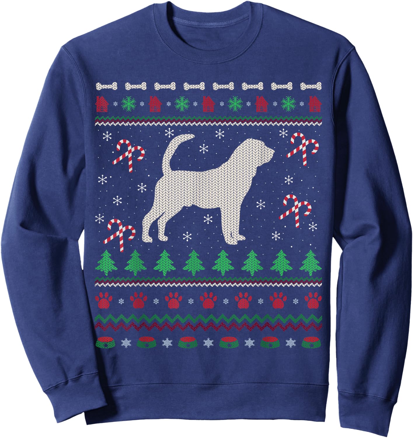 Ugly Xmas Sweater Style Santa Bloodhound Dog Christmas Sweatshirt - Sweatshirt | Navy