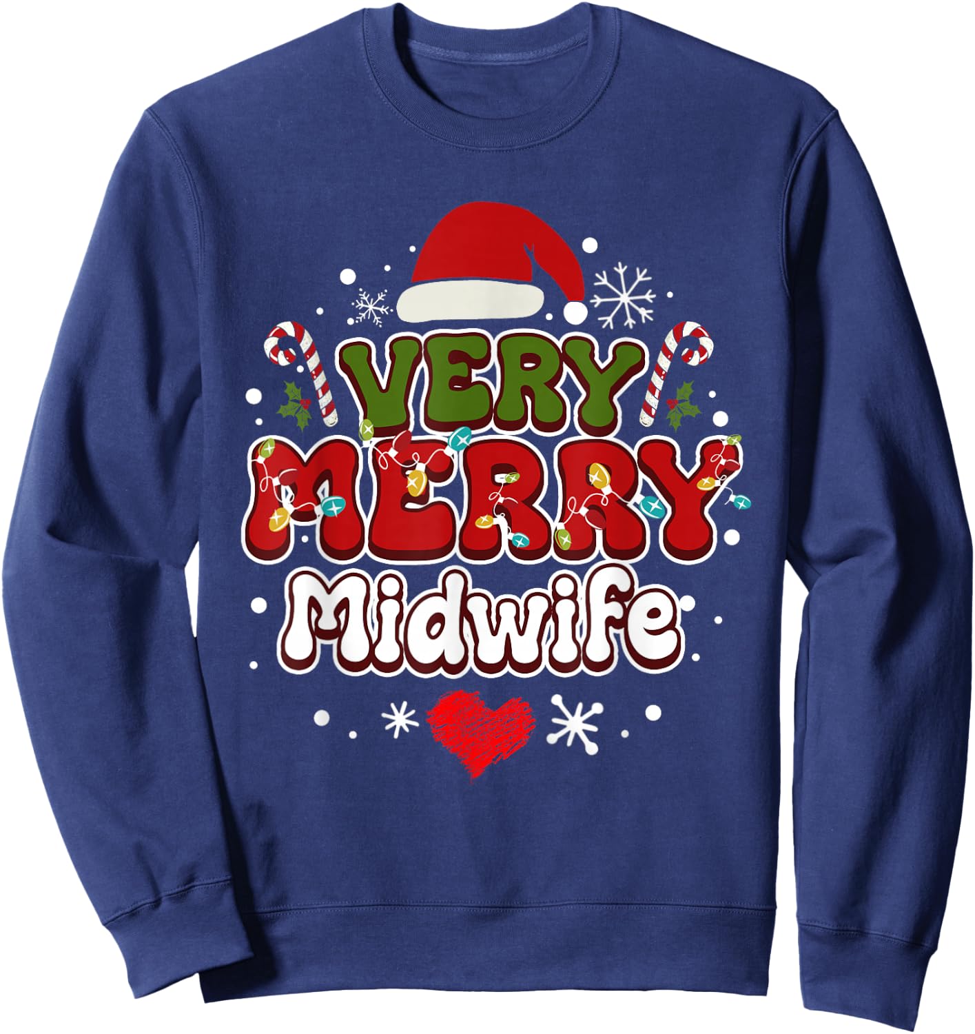 Groovy Christmas Shirt Very Merry Christmas Midwife Sweatshirt - Sweatshirt | Navy