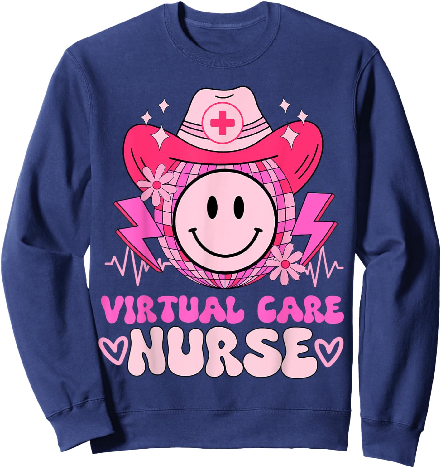 Cute medical retro stethoscope RN country virtual care nurse Sweatshirt - Sweatshirt | Navy
