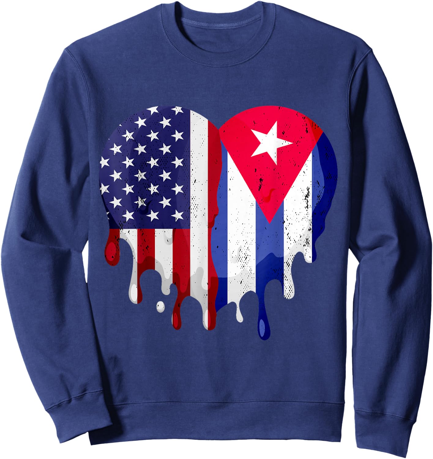 American Cuban Hispanic Heritage Month Cuba Flag Heart Sweatshirt - Sweatshirt | Navy