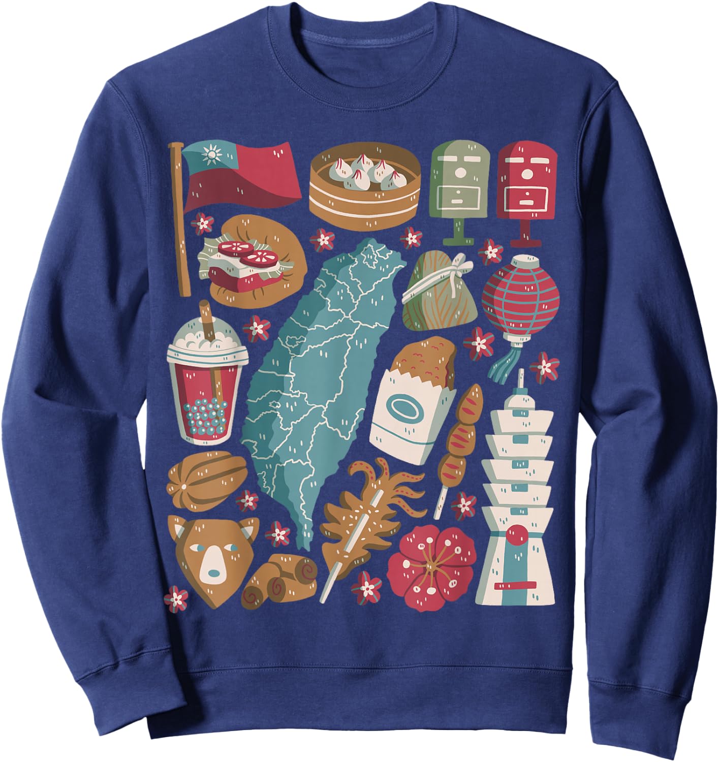 Taiwan Doodles Taipei Asia Bubble Tea Gua Bao Sweatshirt - Sweatshirt | Navy