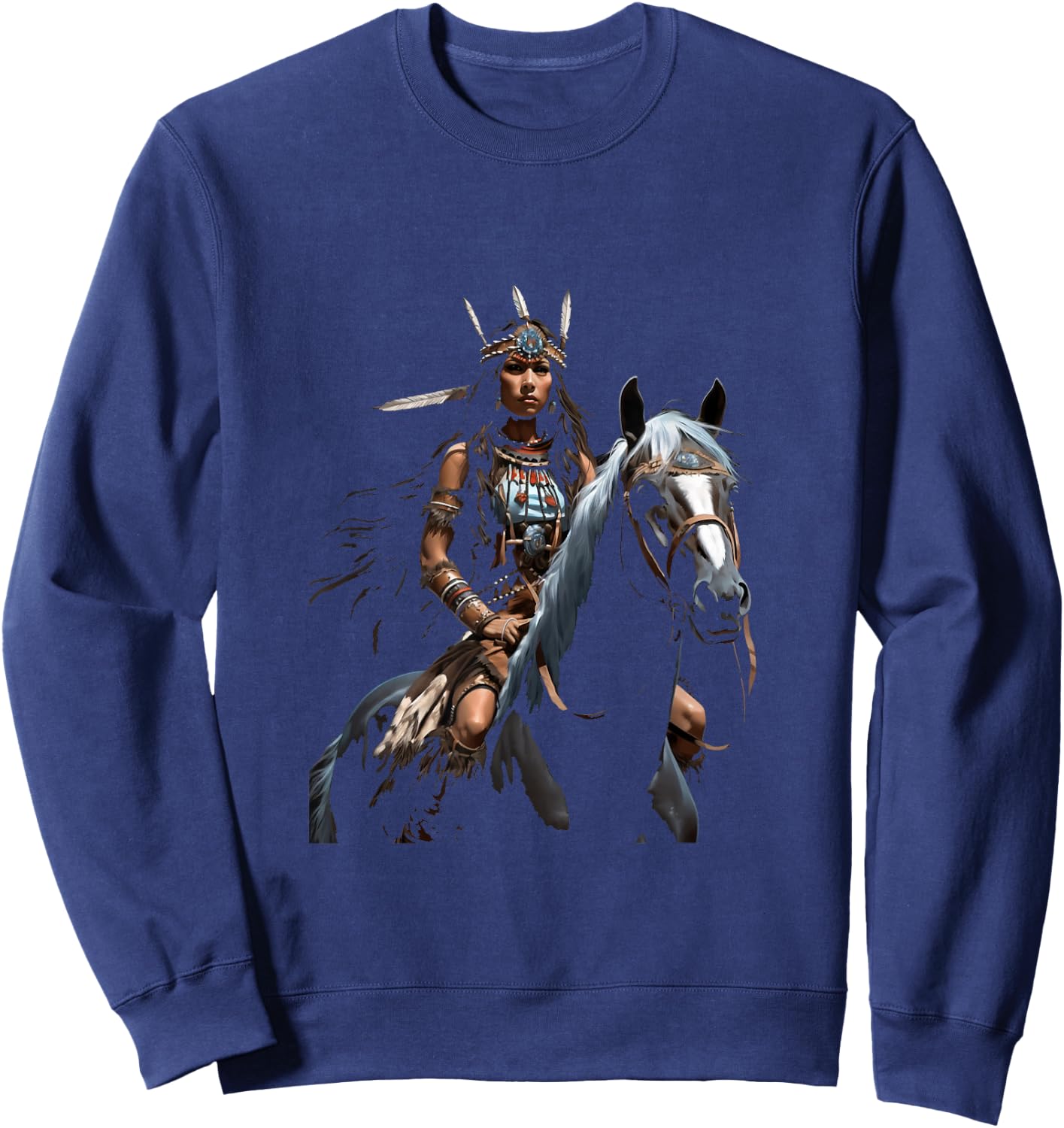American Indian Warrior Horse Sweatshirt - Sweatshirt | Navy
