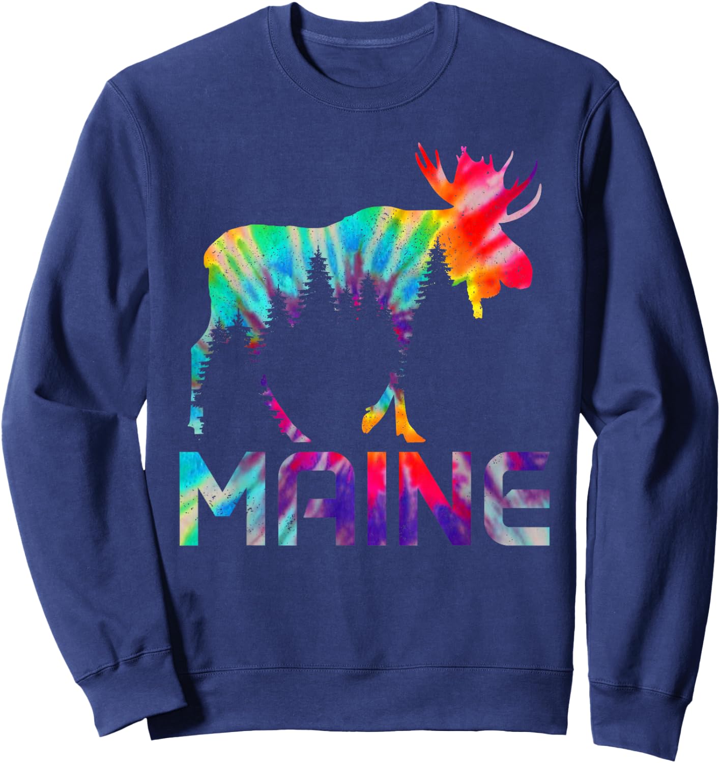 Maine Vintage Tie Dye Souvenir Elk Sweatshirt - Sweatshirt | Navy