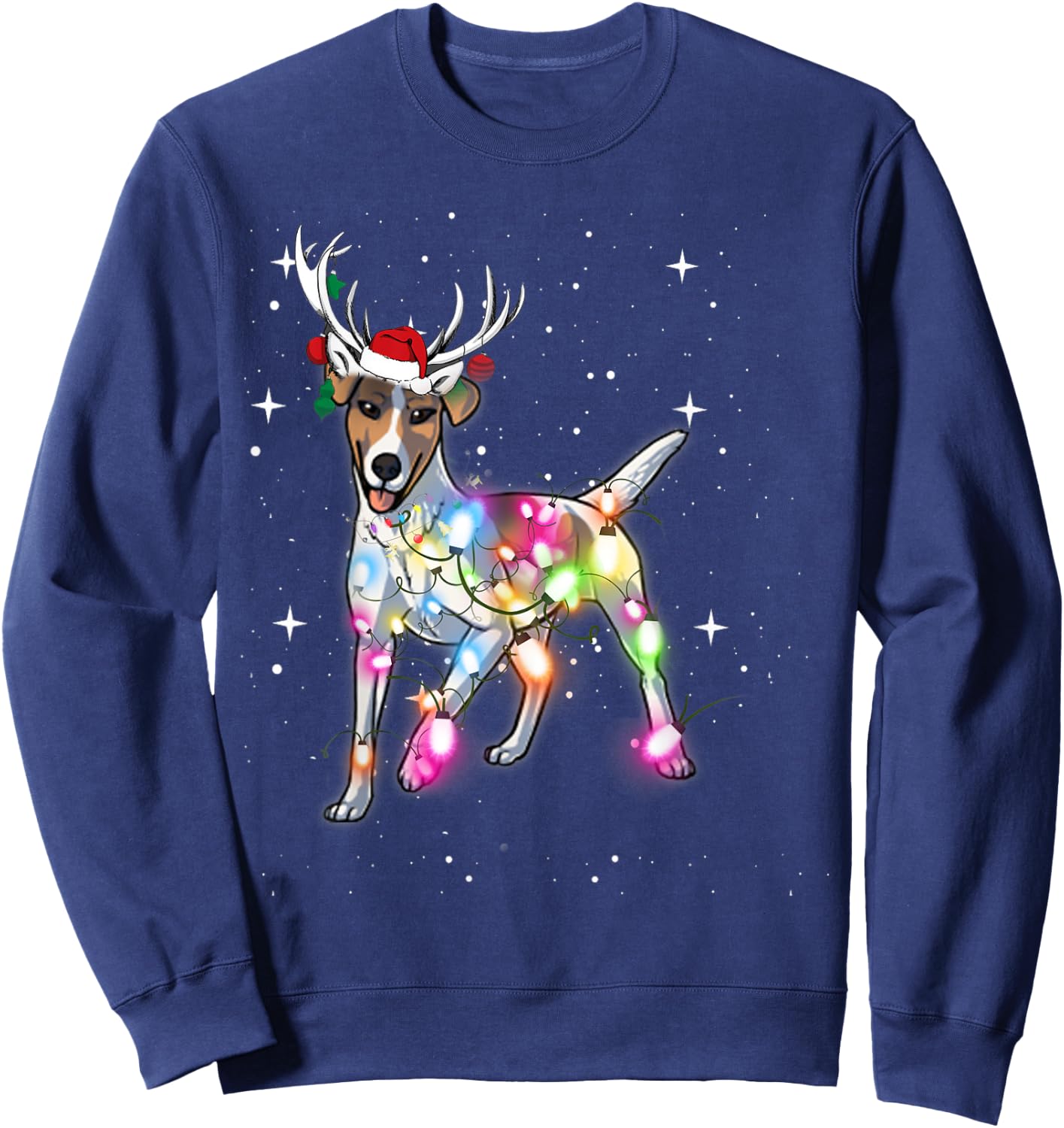 Smooth Fox Terrier Christmas Lights Pajama Funny Dog Sweatshirt - Sweatshirt | Navy