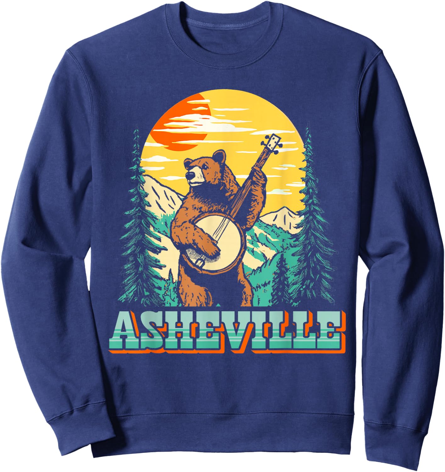Asheville North Carolina Banjo Bear Vintage Nature Sweatshirt - Sweatshirt | Navy