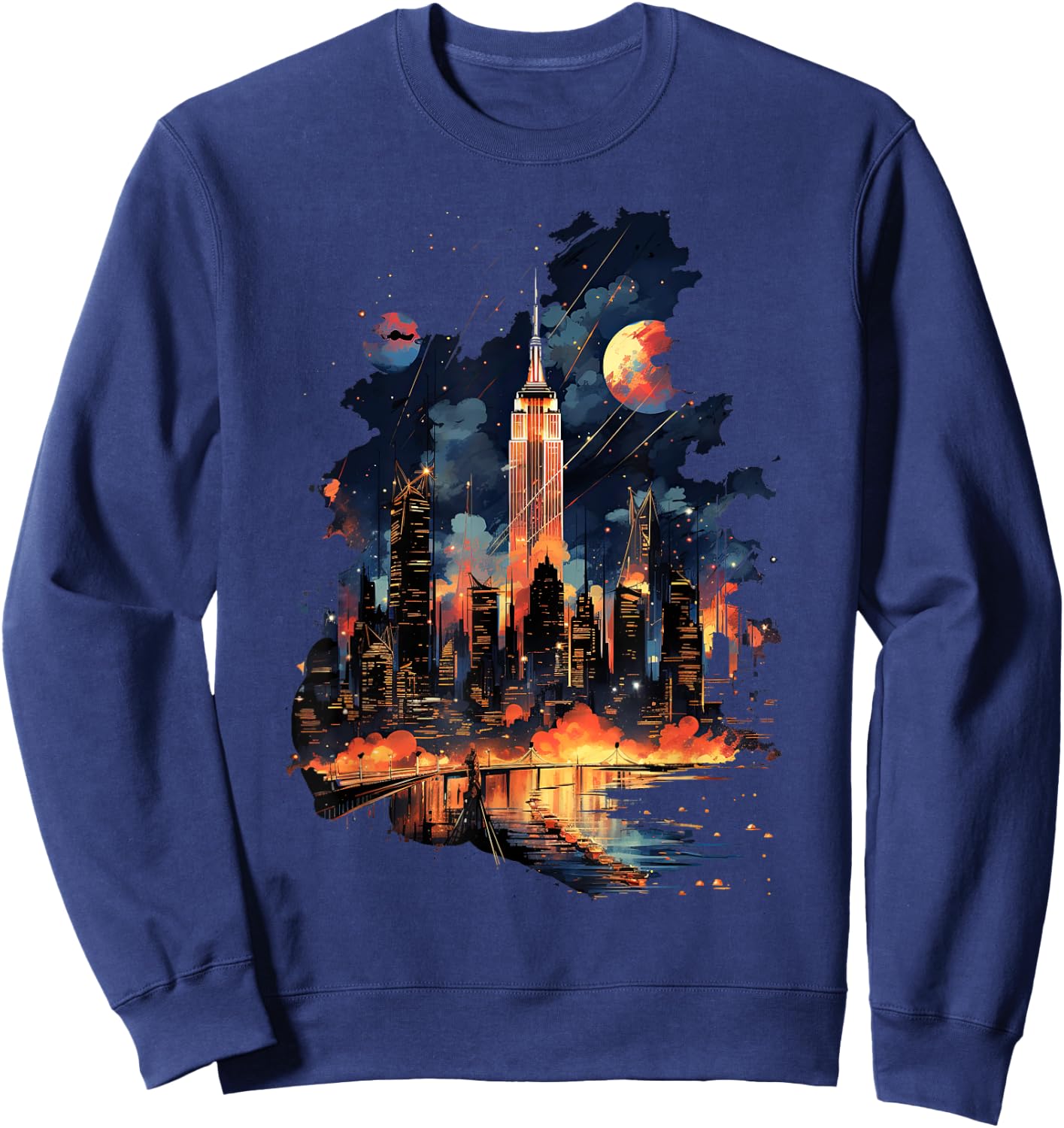 New York City Downtown Skyline Statue of Liberty NYC Sweatshirt - Sweatshirt | Navy