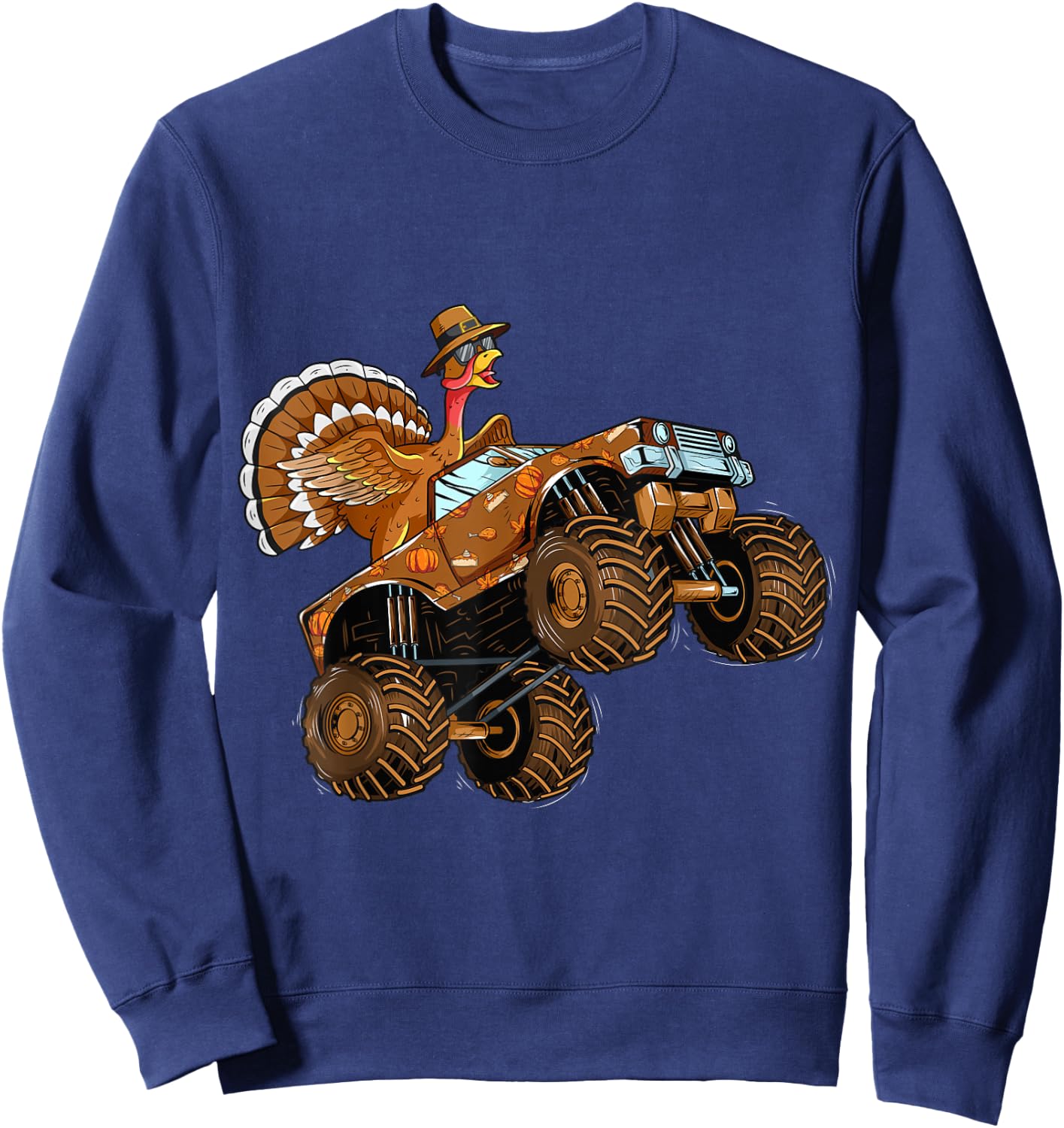 Thanksgiving Turkey Riding Monster Truck For Boys Girls Kids Sweatshirt - Sweatshirt | Navy