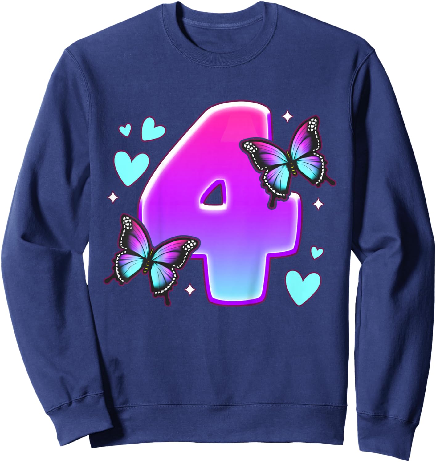 Birthday Girl 4 years, Butterflies and Number 4 Sweatshirt - Sweatshirt | Navy