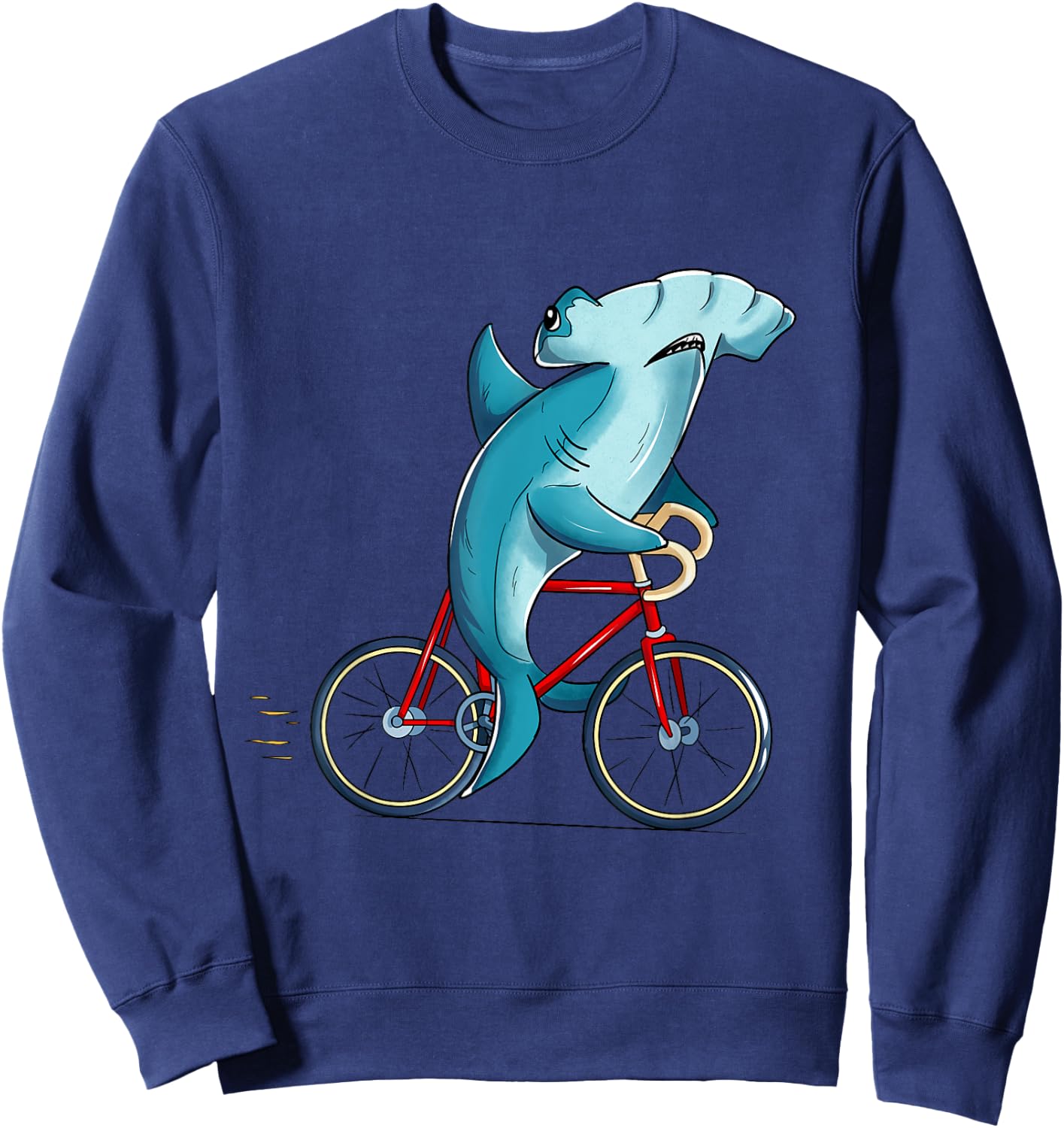 Hammerhead Shark Riding Bicycle Cute Biker Sweatshirt - Sweatshirt | Navy