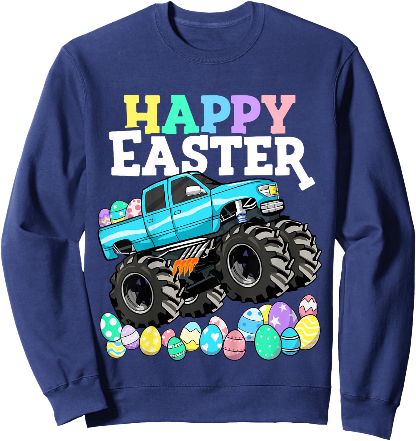 Boys Happy Easter Monster Truck Easter Eggs Toddler Sweatshirt - Sweatshirt | Navy
