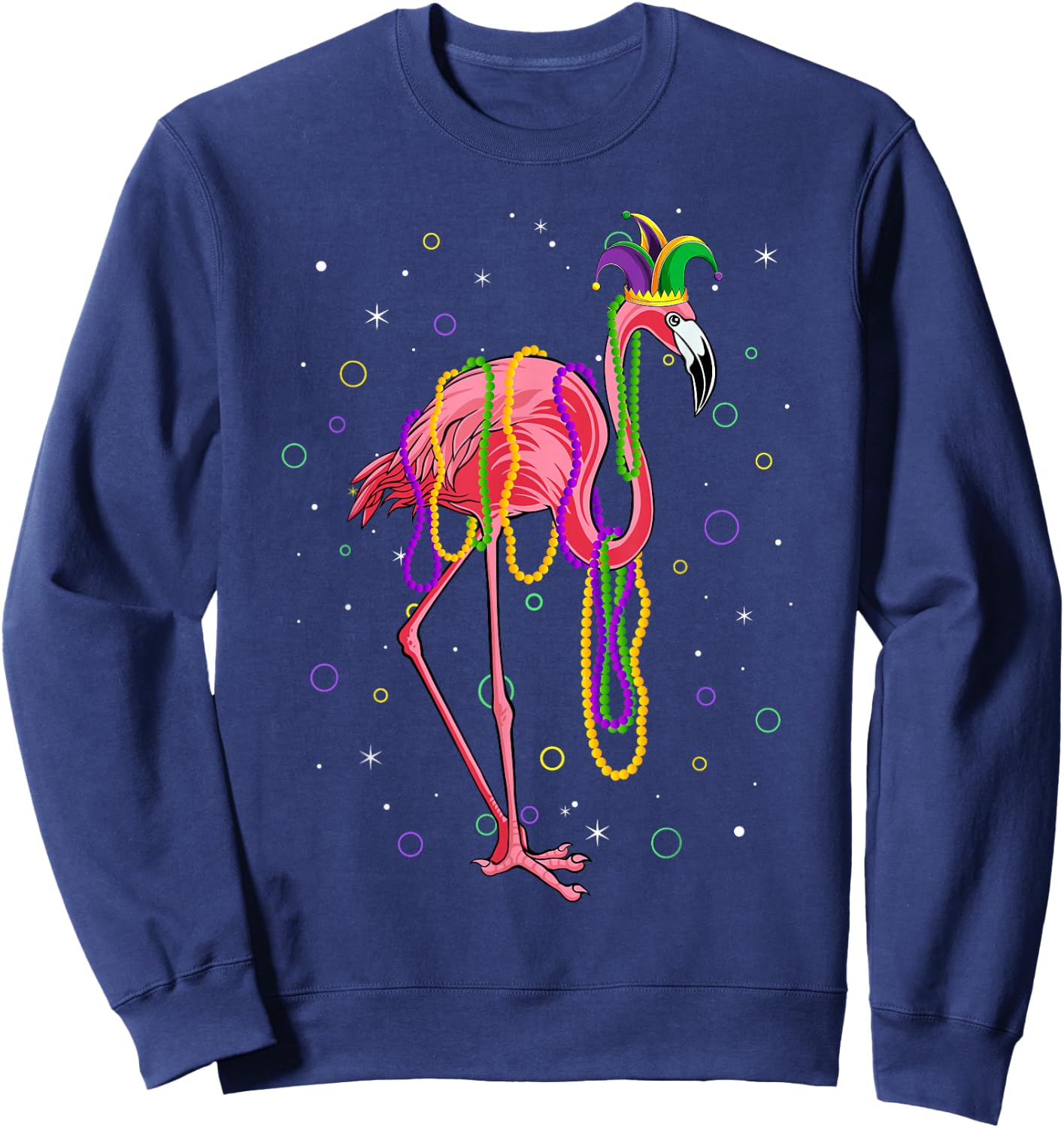 Jester Flamingo & Beads Mardi Gras Fat Tuesday Parade Girls Sweatshirt - Sweatshirt | Navy
