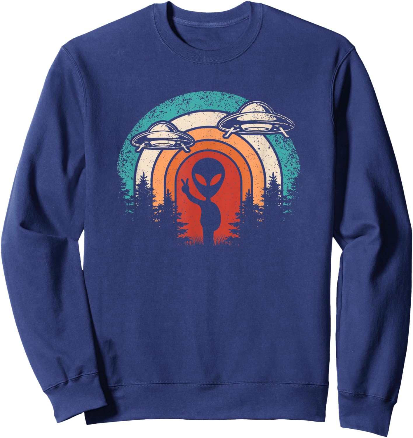 Funny Retro Alien UFO Space Extraterrestrial Men Women Sweatshirt - Sweatshirt | Navy