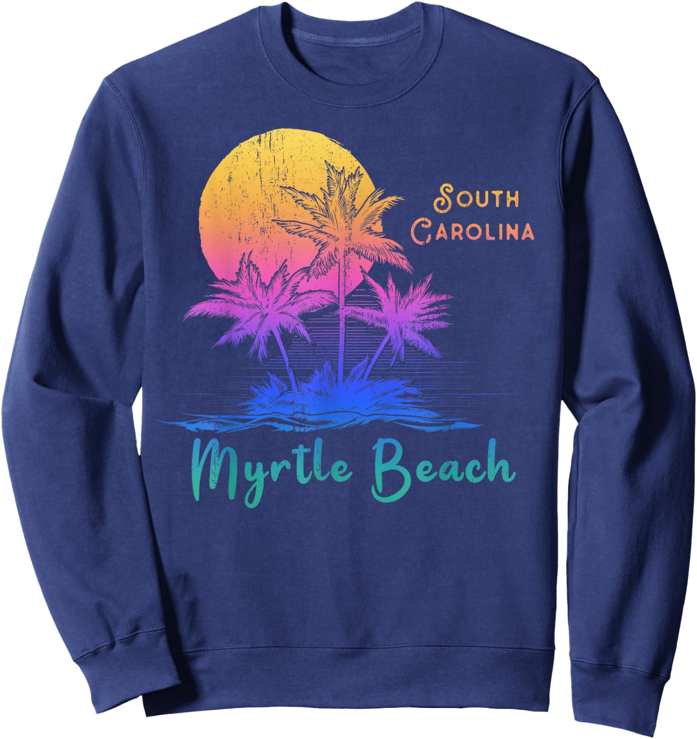 Myrtle Beach Palmetto Tree South Carolina Vacations Camping Sweatshirt - Sweatshirt | Navy