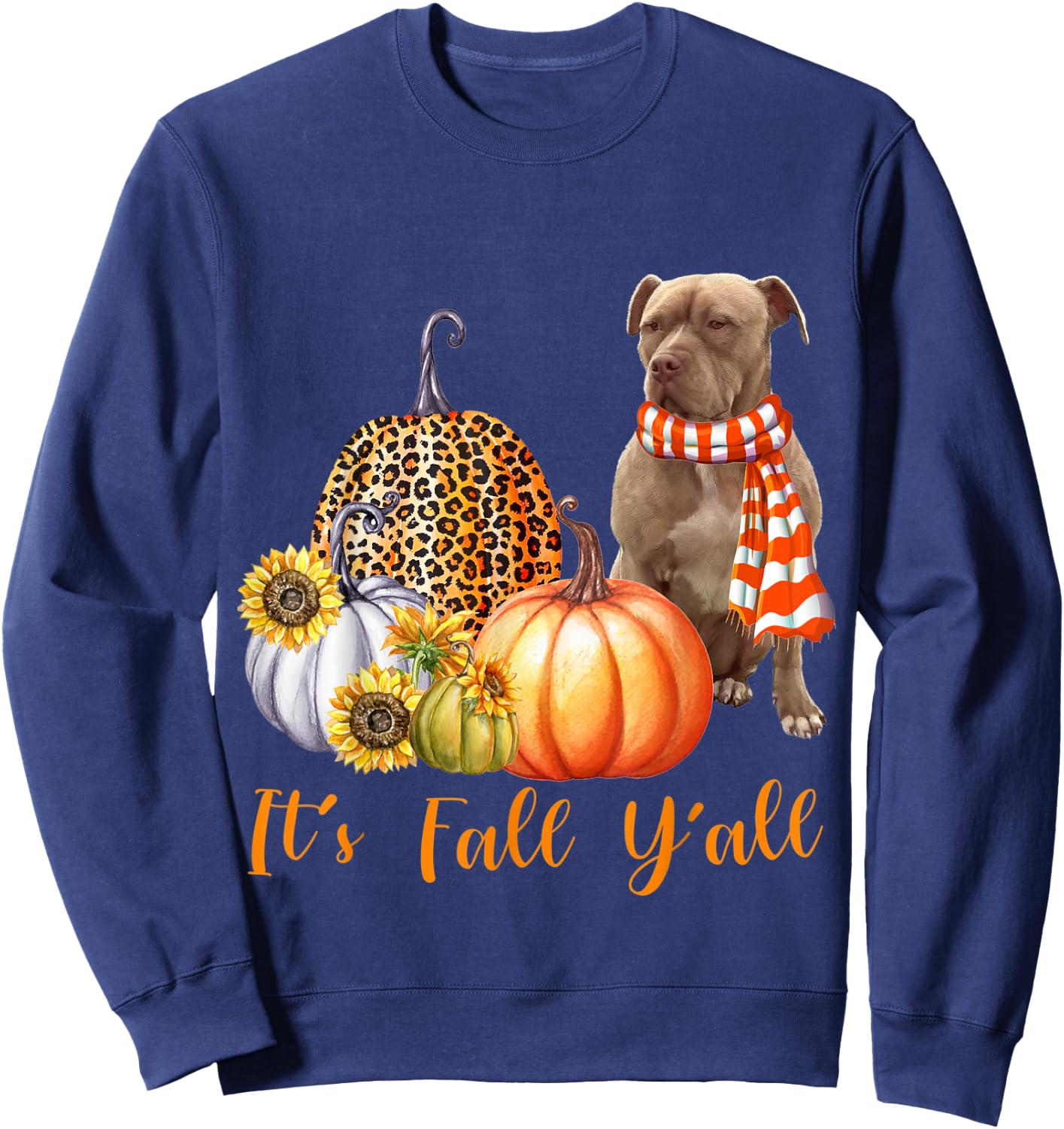It's Fall Y'all Pitbull Dog Leopard Pumpkin Fall Sweatshirt - Sweatshirt | Navy