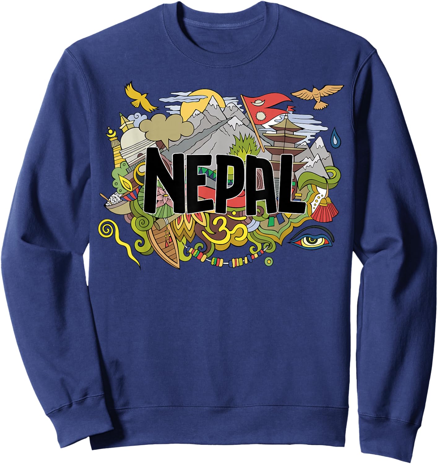 Nepali Flag Collage Everest Temples and Cultures of Nepal Sweatshirt - Sweatshirt | Navy