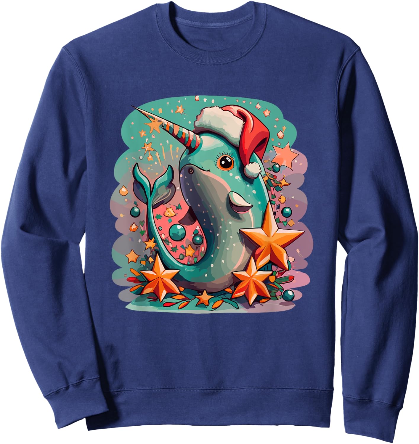 Cute Baby Narwhal Santa Hat Christmas Girls Women Boys Kids Sweatshirt - Sweatshirt | Navy