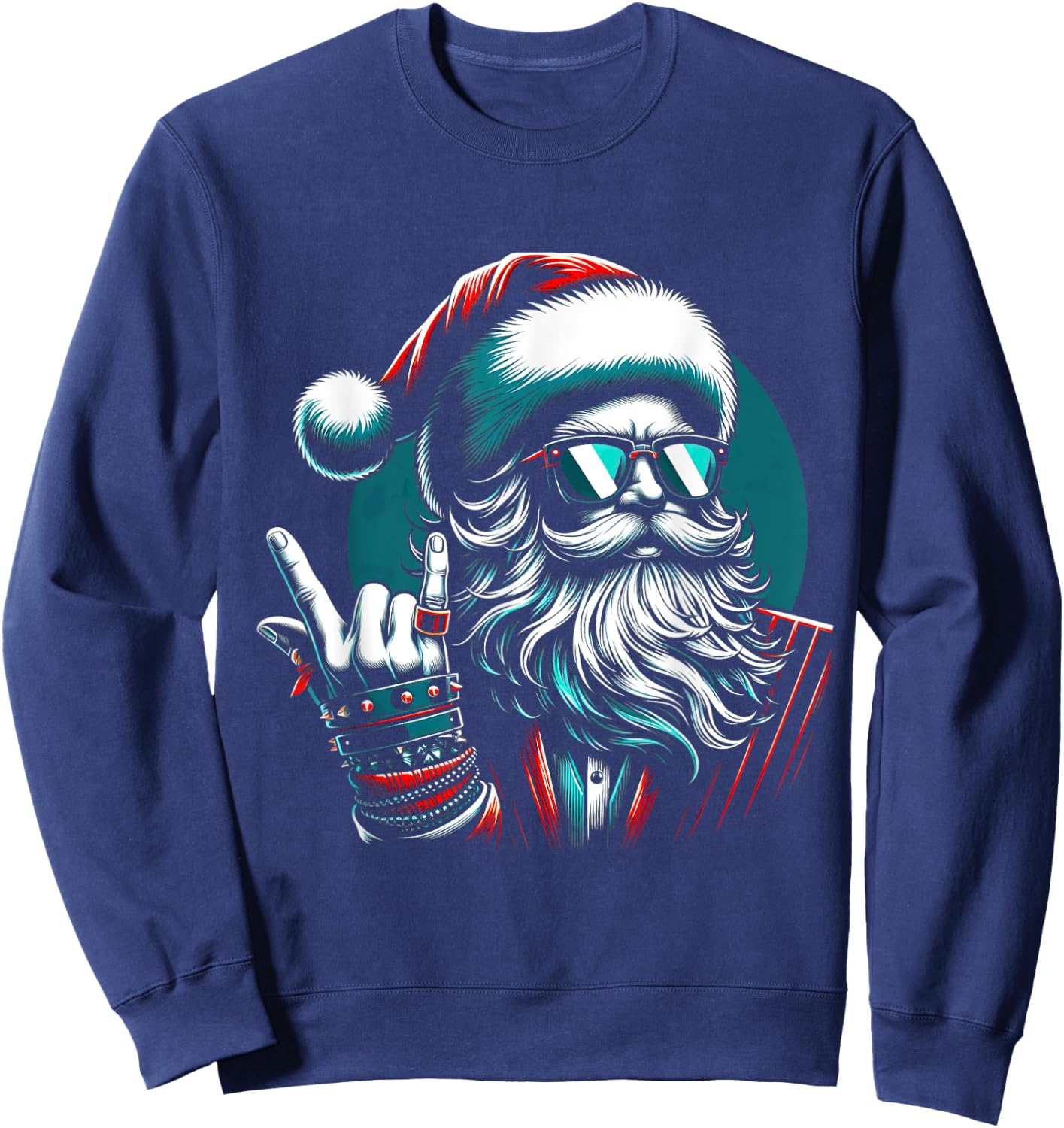 Punk Santa Rock N Roll Emo Heavy Metal Christmas Sweatshirt - Sweatshirt | Navy
