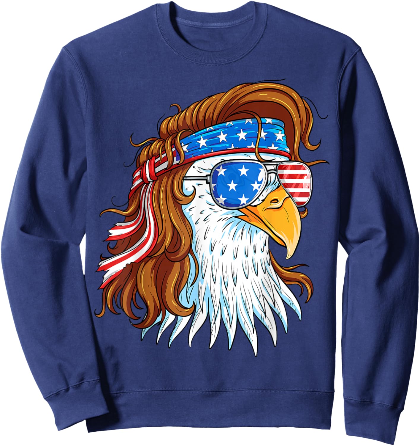 Eagle 4th of July American Flag - 4th July Mullet Patriotic Sweatshirt - Sweatshirt | Navy