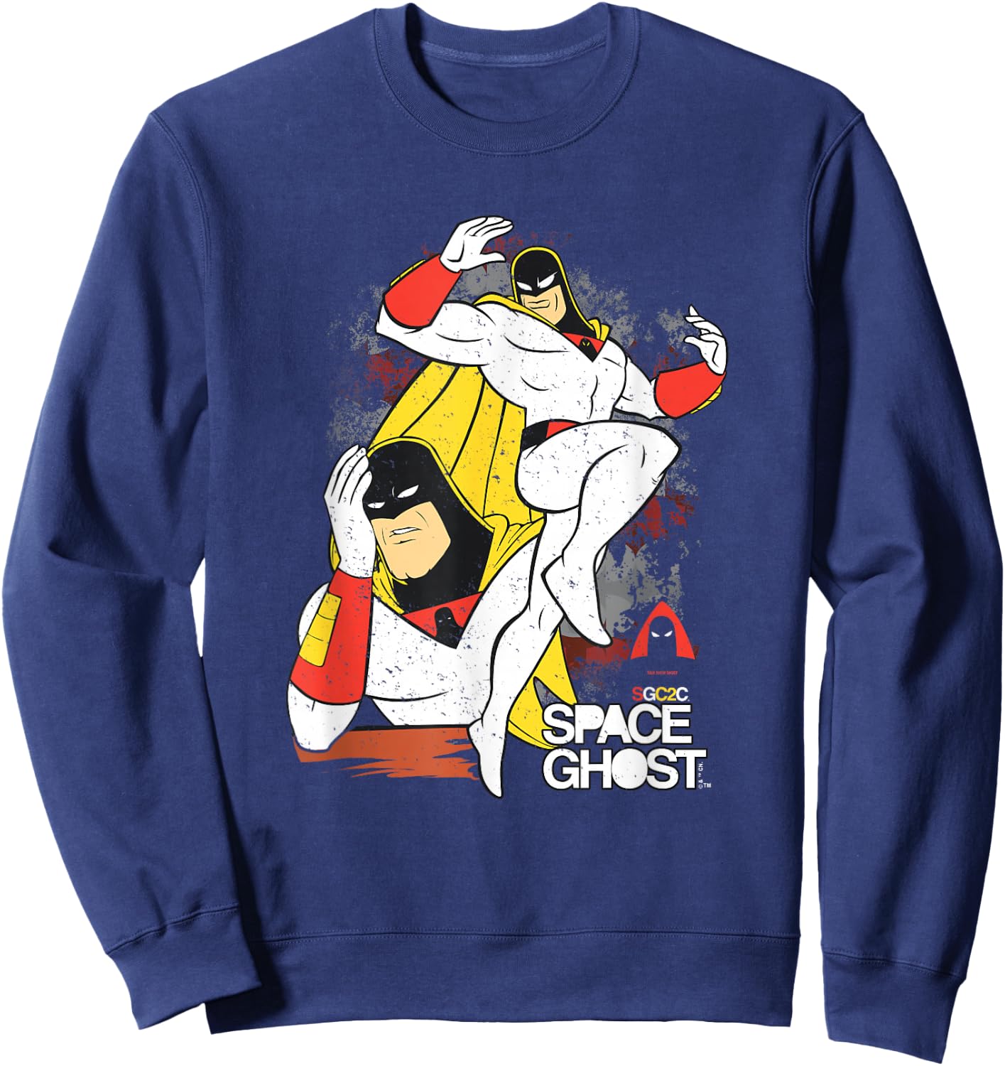 Space Ghost Coast to Coast Vintage Faded Superhero Pose Sweatshirt - Sweatshirt | Navy