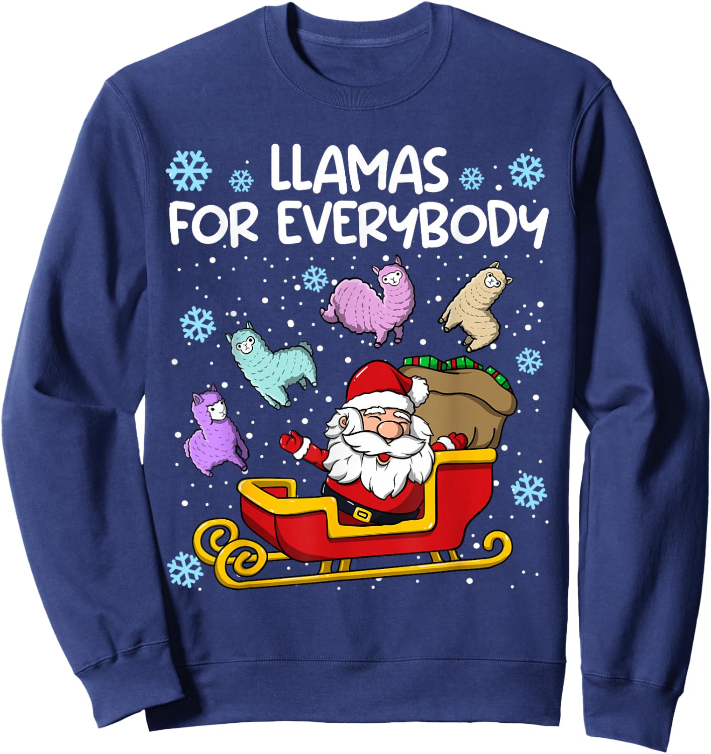 Llamas for Everybody Santa Sled Funny Christmas Llama Sweatshirt - Sweatshirt | Navy