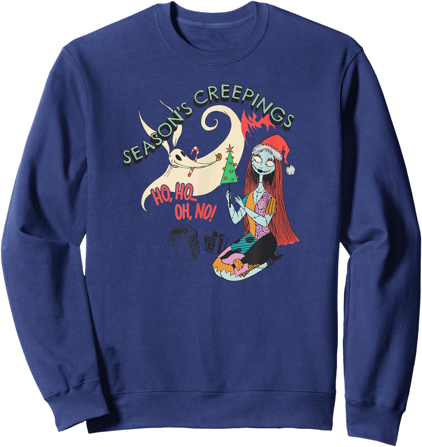 Amazon Essentials Men's Nightmare Before Christmas Sally and Zero Season’s Creepings , Grey Graphic Print, Small Sweatshirt - Sweatshirt | Navy
