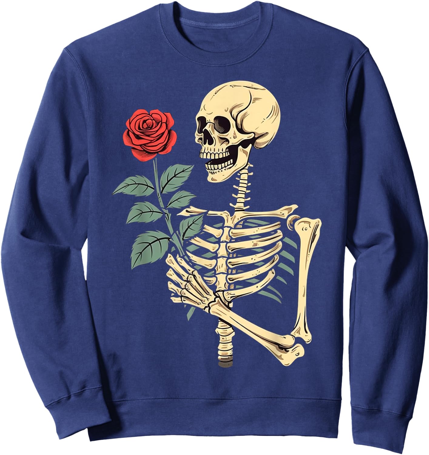 Skeleton Hand Holding a Red Rose Sweatshirt - Sweatshirt | Navy