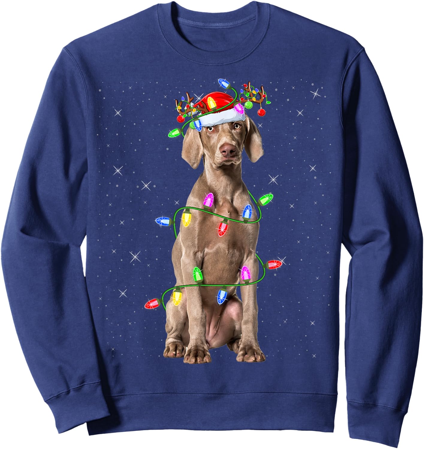 Weimaraner Dog Lover Xmas Lights Santa Weimaraner Christmas Sweatshirt - Sweatshirt | Navy
