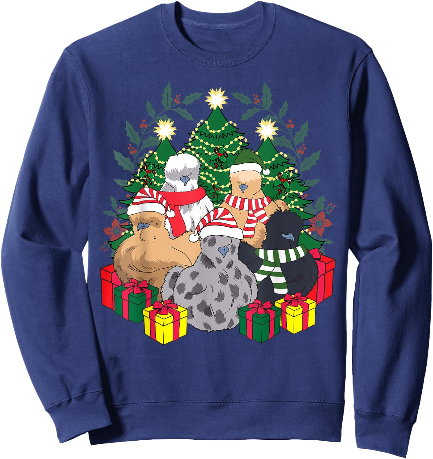 Poultry Farmer Funny Silky Silkie Chicken Lover Co Silkie Silky Chickens Christmas Xmas Cute Graphic Men's Black Cotton Blend Sweatshirt - Sweatshirt | Navy
