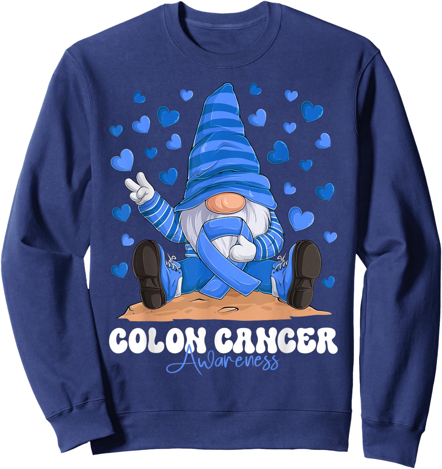 Colon Cancer Awareness Month Blue Ribbon Gnome Sweatshirt - Sweatshirt | Navy