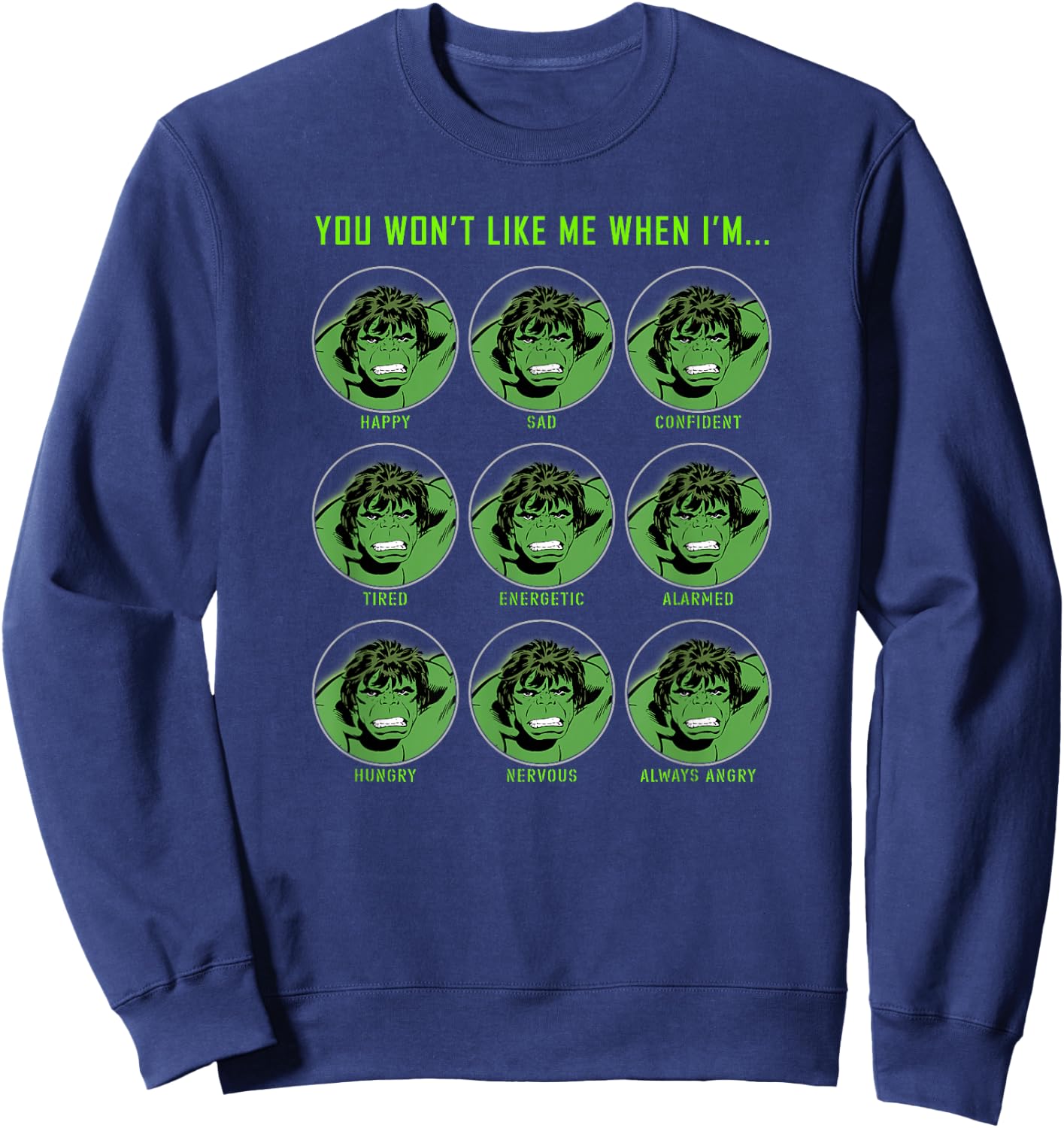 Marvel Hulk Classic Comic Expressions Of Hulk Grid Sweatshirt - Sweatshirt | Navy