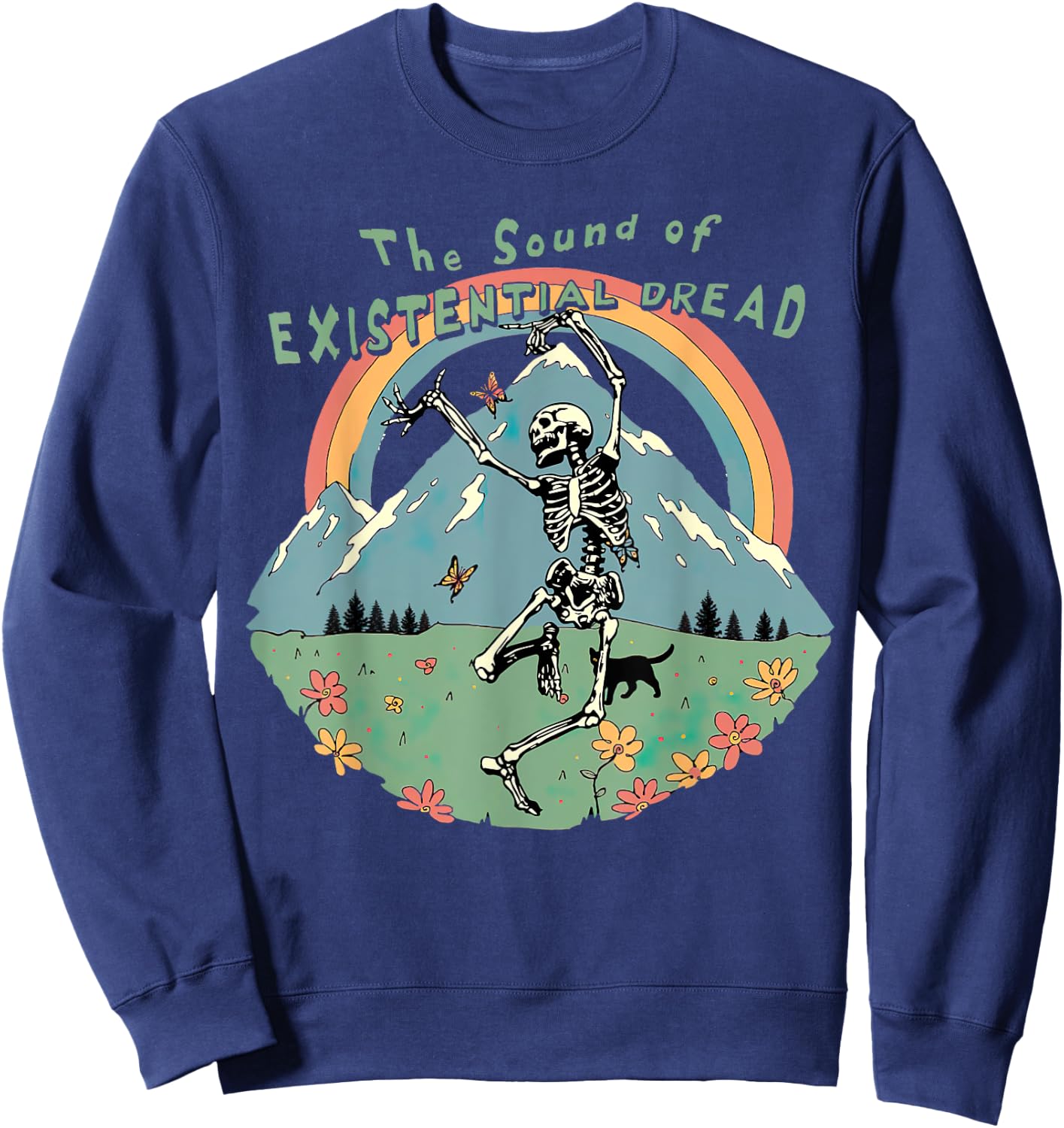 The Sound Of Existential Dread, Skeleton Dancing On Grass Sweatshirt - Sweatshirt | Navy
