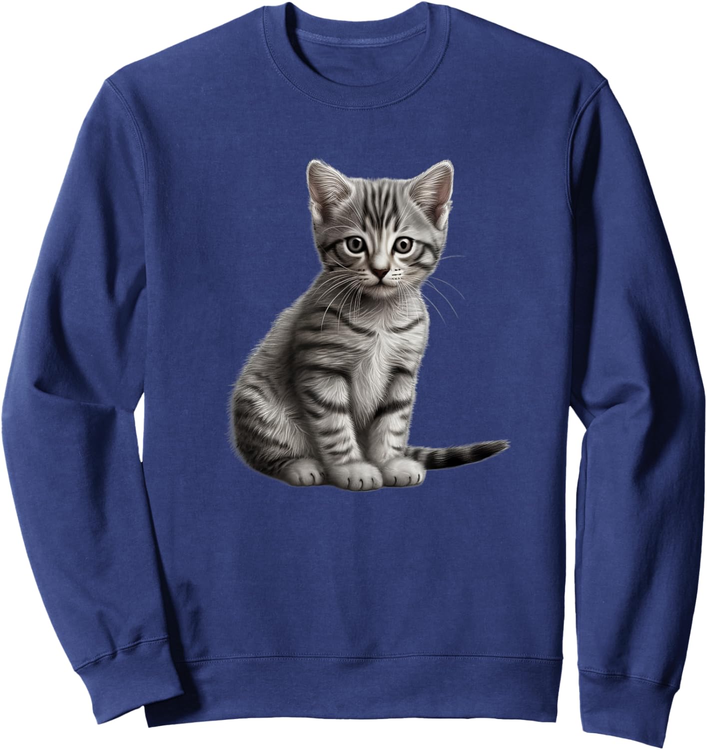 Grey Tabby Cat : Women's Cat-Themed Kids , Black, Small, Short Sleeve, Classic Fit, , Cute, Spring, Summer Sweatshirt - Sweatshirt | Navy