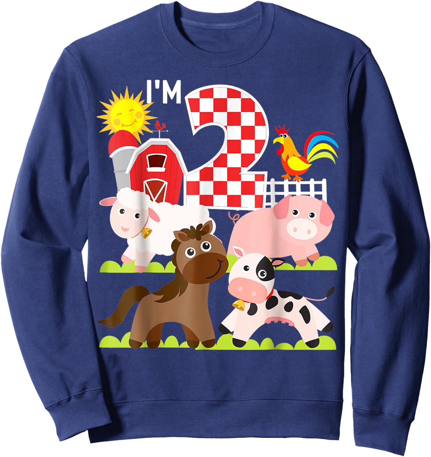 Farm Animals Barnyard 2nd Birthday I'm 2 Year Old Toddler Sweatshirt - Sweatshirt | Navy