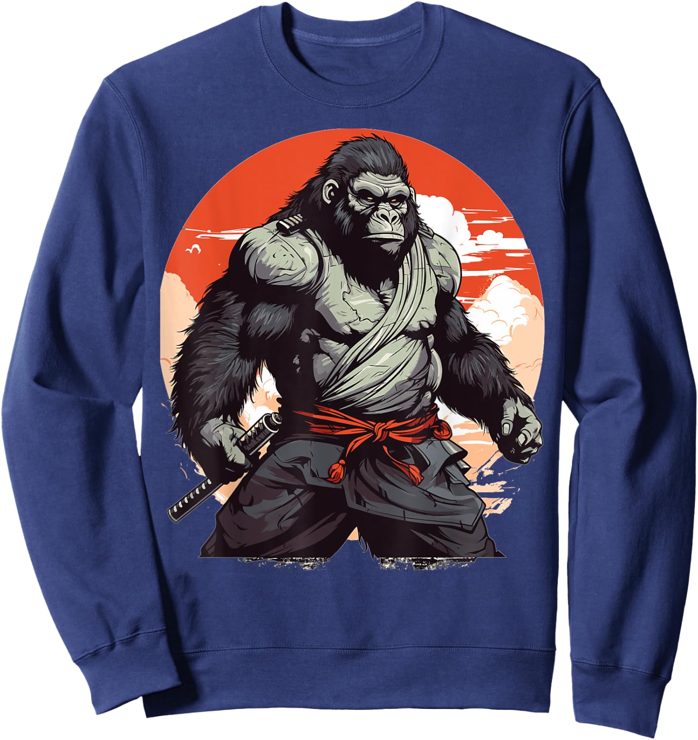 Samurai Monkey Warrior Japanese Ninja Gorilla Kawaii Sweatshirt - Sweatshirt | Navy