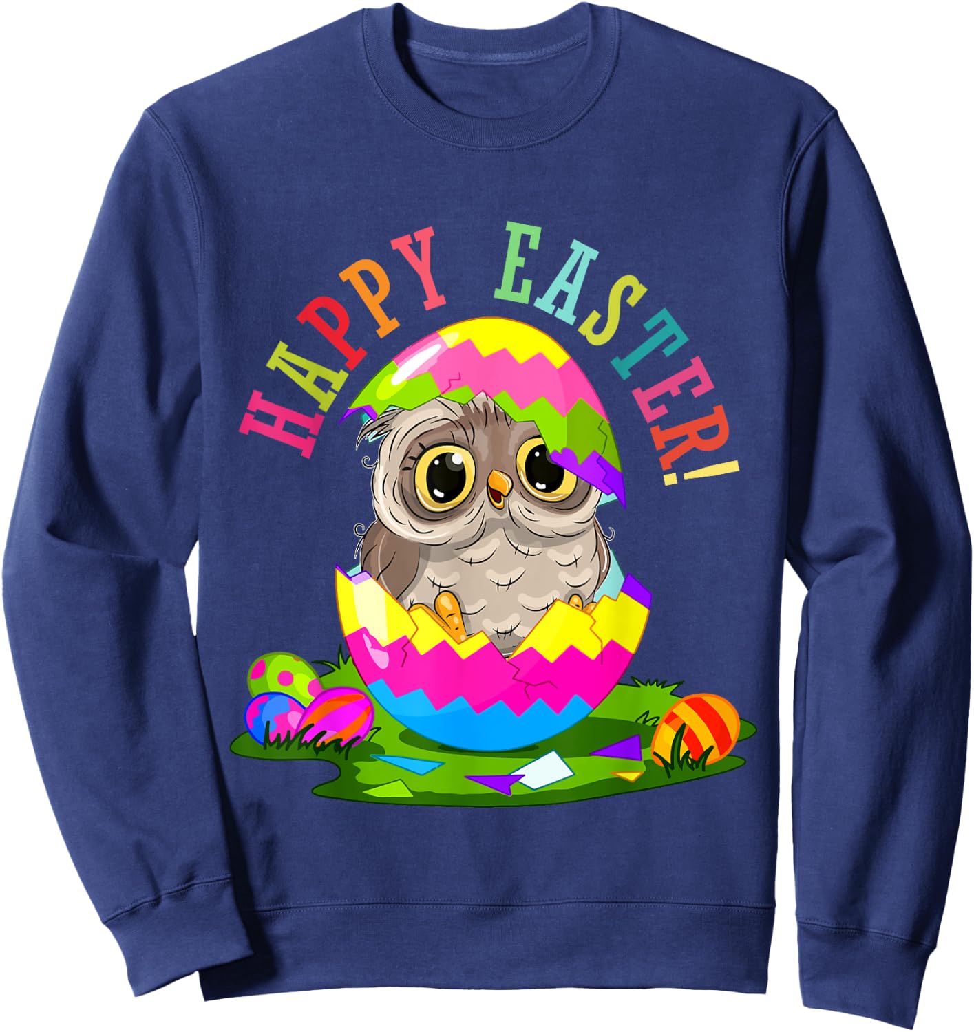 Happy Easter Owl In Chocolate Egg Hunting Eggs Lover Kids Sweatshirt - Sweatshirt | Navy