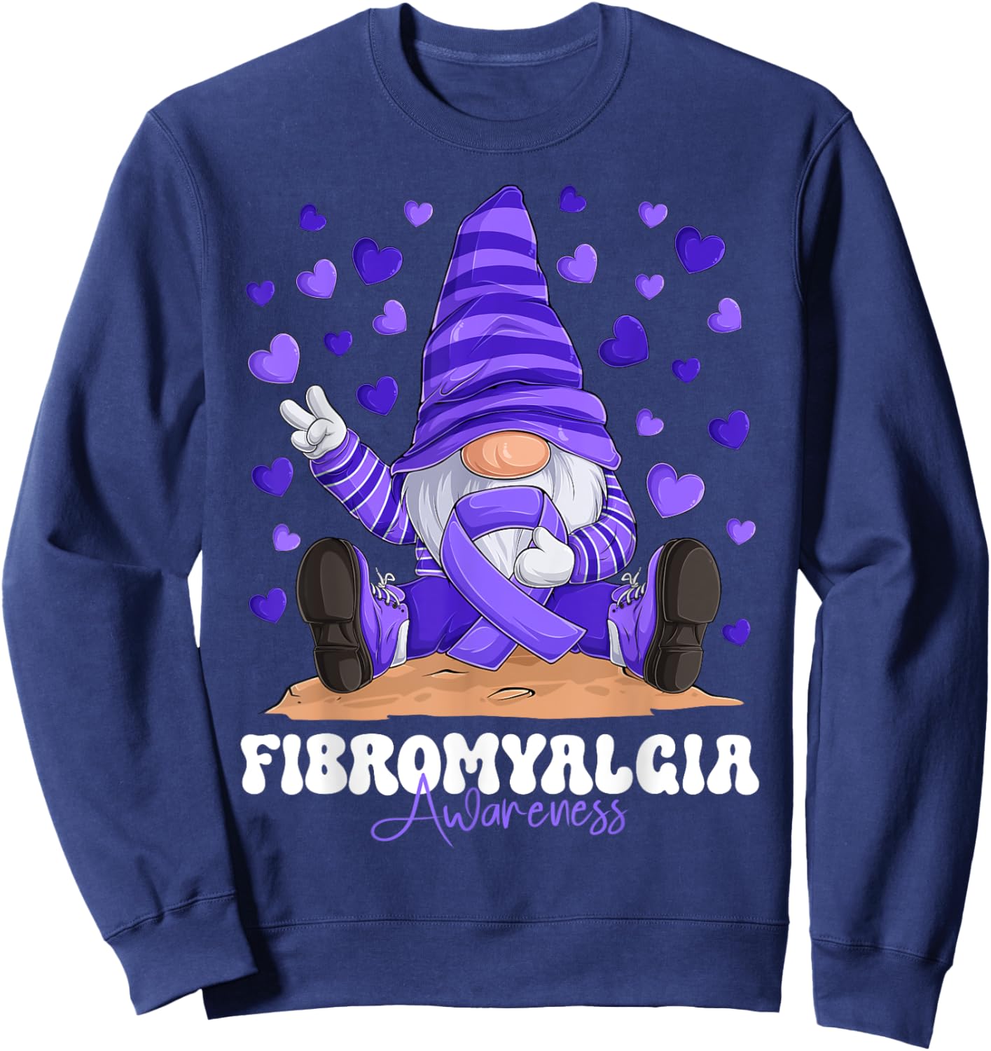 Fibromyalgia Awareness Month Purple Ribbon Gnome Sweatshirt - Sweatshirt | Navy