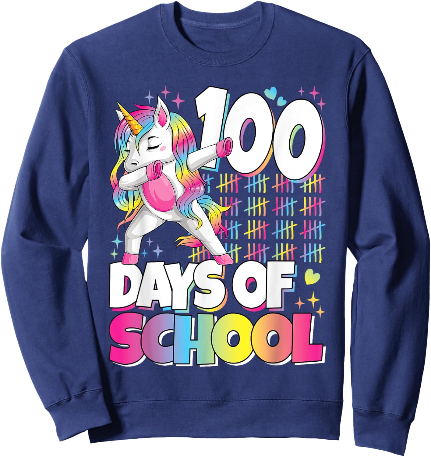 Cute 100 Days Of School Unicorn 100th Day Of School Girls Sweatshirt - Sweatshirt | Navy