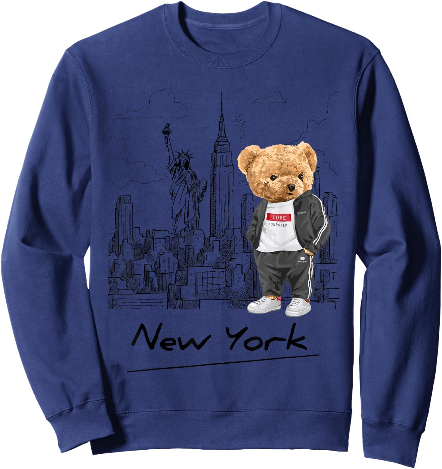 Cool New York City Teddy Bear Illustration Graphic Designs Sweatshirt - Sweatshirt | Navy