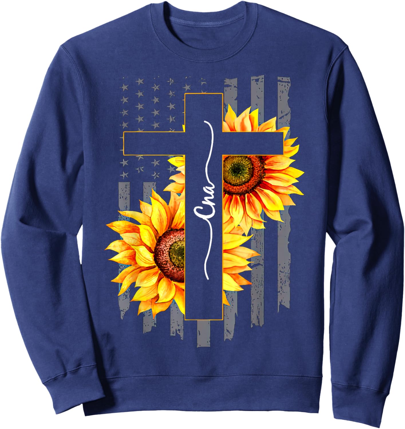 Nurse CNA Jesus Cross Sunflower 4th Of July Women's Sweatshirt - Sweatshirt | Navy