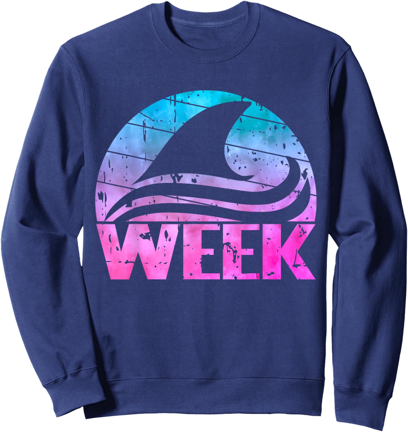 Retro Shark Fin Week 2024 Shark Lover Ocean Wildlife Tie Dye Sweatshirt - Sweatshirt | Navy