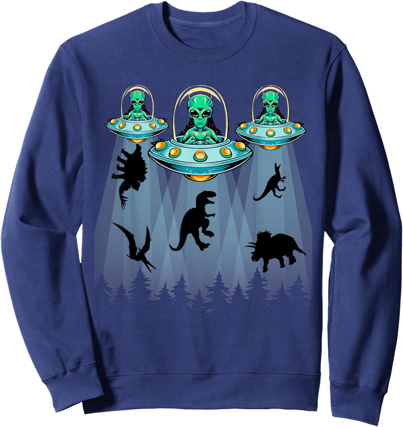 Dinosaur Aliens Shirts For Kids, T-rex Alien Abduction UFO Sweatshirt - Sweatshirt | Navy